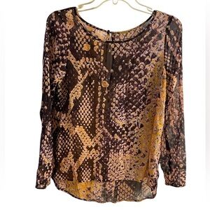 Rebecca Minkoff Leah pop over blouse top snake print sheer silk Small